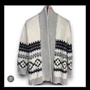 Gap fair Isle Open Front Cardigan Sweater Multicolor Nordic Chunky Cable Knit
